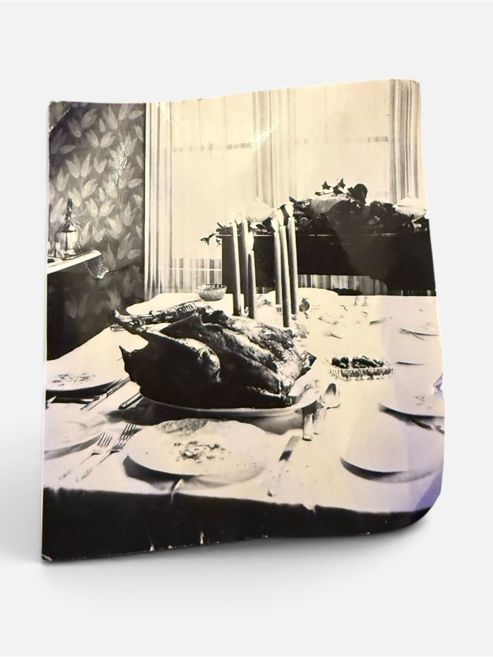 Vintage~1950s~Black&White Photograph~Formal Holiday Dinner Table Setting~Candles